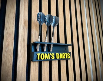 Personalised 6 Dart Holder with Bold Text | Wall mounted darts display stand | Gift for darts player | Gift idea for him | Arrow mount |