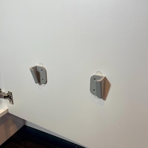 grey mounts on the inside of a kitchen cabinet door
