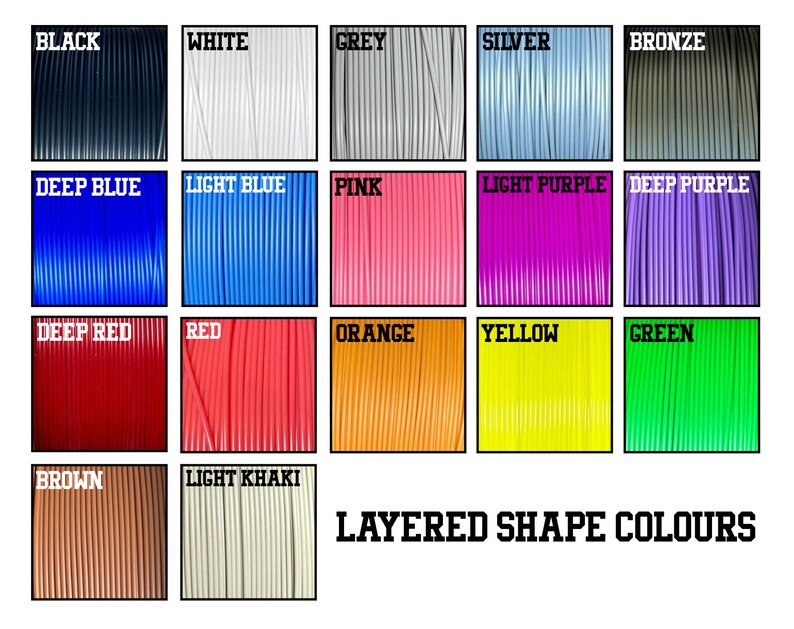 Colour swatches showing colours offered by Layered Shape
