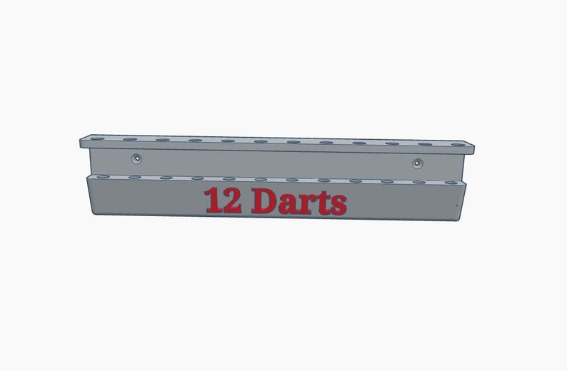 Puede incluir: Un soporte gris para dardos con el texto "12 Darts" en rojo. El soporte tiene dos filas de agujeros para dardos y est&aacute; dise&ntilde;ado para montarse en la pared. El soporte est&aacute; hecho de un material s&oacute;lido.