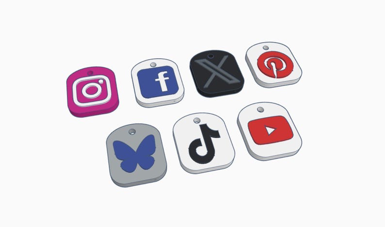 Digital version of the NFC tags showing different social media designs.