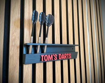 Personalised 9 Dart Holder with Bold Text | Wall mounted darts display stand | Gift for darts player | Gift idea for him | Arrow mount |