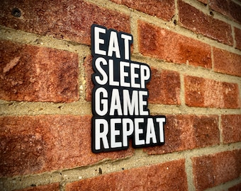Personalised Eat Sleep Hobby Repeat Small Wall Sign | Run Knit Game Cycle Race Darts Drink | Kids Room Decor | Child Bedroom Art |