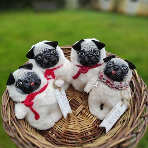 Handmade Pug Dog Plush Toy – Adorable Teddy Doll Gift for Her – 14 cm | Polymer Clay Face | Two Fur Options | Collectible Stuffed Animal