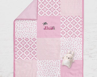 Kids room decor quilt / personalised with embroidered name / PINK FARM DESIGN