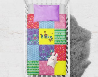 Kids quilt / personalised with embroidered name / BRIGHT ZOO DESIGN