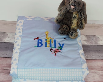 Baby boy quilt / personalised with embroidered name / BLUE ZOO DESIGN