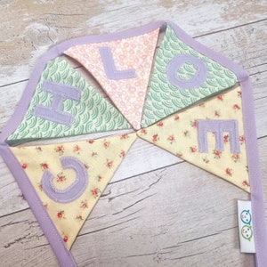 FABRIC BUNTING name flags in pastel designs with applique letters