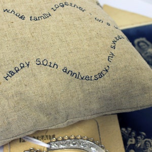 50TH ANNIVERSARY CUSHION 50 years gold / golden wedding personalised handmade gift for parents image 2