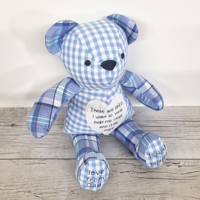 Memory bear made with loved ones clothing.