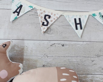 Personalised Woodland Bunting - ideal custom name flags for nursery / cottage core decor