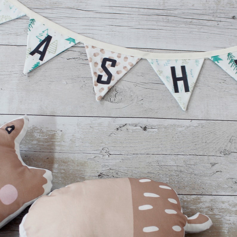 Personalised Woodland Bunting ideal custom name flags for nursery / cottage core decor image 1