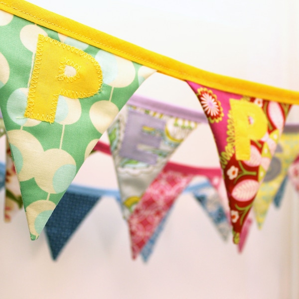 Personalised bunting / CUSTOM FABRIC bunting name flags with applique letters