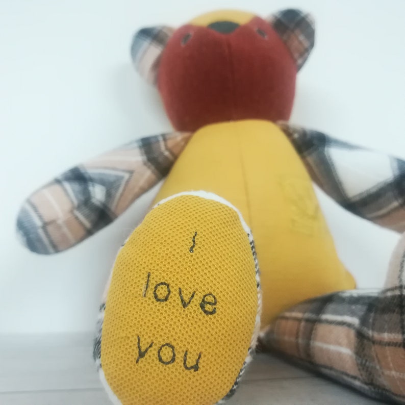 Memory bear made with loved ones clothing.