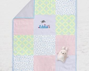 Custom baby blanket / personalised with embroidered name / PASTEL FARM DESIGN