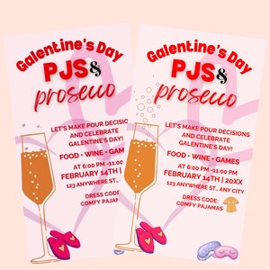 Galentine's Day Einladung, Mädels Nacht, Valentinstag Evite Einladungen, Pyjamas Party, Pyjamas und Prosecco, Canva, Digital Invite
