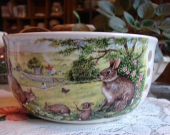 Bunnies, Bunnies & Black Faced Sheep! Large Ceramic Yarn Bowl / Yarn Holder