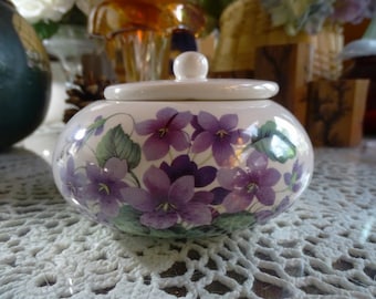 Violet Floral Keepsake Box, Trinket Ginger Jar