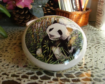 Lovable Pandas! Ceramic 4 Inch Button /Jewelry/Paperclip Box