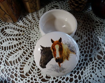 Two Handsome Horses!! on a 4 Inch Ceramic Button /Jewelry/Paperclip Box