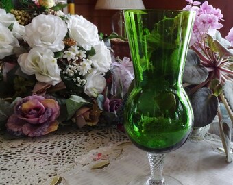 Vintage Kelly Green Stemmed Vase