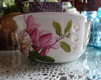 Beautiful Magnolias! Large Ceramic Yarn Bowl / Yarn Holder