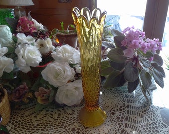 Beautiful Glistening Amber Large Vintage Stretch Glass Artware Vase, Tall & Heavy