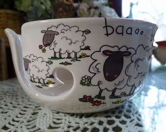 Happy Sheep!  Large Ceramic Yarn Bowl / Yarn Holder