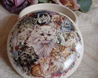 Cats Collage! Ceramic 4 Inch Button /Jewelry/Paperclip Box