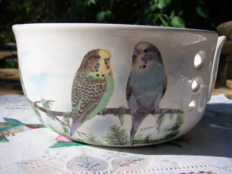 Budgies Budgies Budgies  Large Ceramic Yarn Bowl / Yarn image 1