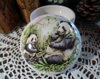 The Pandas!! on a 4 Inch Ceramic Button /Jewelry/Paperclip Box