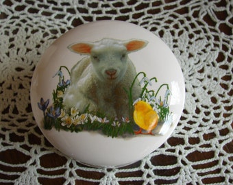 Mary had a Little Lamb....Ceramic 4 Inch Button /Jewelry/Paperclip Box