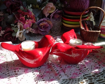 Bright Red Summer Tanagers Tea Light Holders