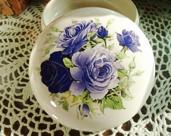 Lavender and Indigo Roses!! on a 5 Inch Ceramic Button /Jewelry/Paperclip Box