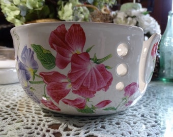 Pink & Purple Sweet Peas! Large Ceramic Yarn Bowls / Yarn Holder