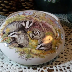Badger Family Bungalow! on a 5 Inch Ceramic Button /Jewelry/Paperclip Box
