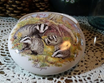 Badger Family Bungalow! on a 5 Inch Ceramic Button /Jewelry/Paperclip Box