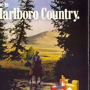 Marlboro Red / Longhorn 100s &quot;Come to Marlboro Country&quot; Vintage Print Art Advertisement