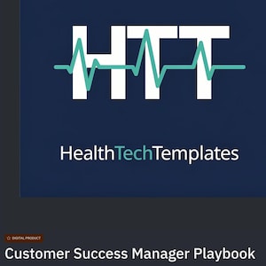 May include: A digital product graphic with the text "HTT" in white, overlaid with a teal heartbeat line, against a dark blue background. Below, it reads "HealthTechTemplates." The image promotes a "Customer Success Manager Playbook" for health technology companies.