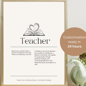 Teacher Quote Appreciation Gift – Custom Name Wall Art, Teacher Definition Art with Heart & Book Design for Classroom Decor