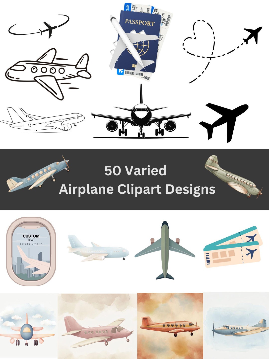 Airplane Clipart - 50 Customizable Designs (PNG, JPG, Canva Template ...