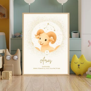 Personalized Zodiac Nursery Wall Art PNG | Custom Star Sign Baby Name Print | 4:5 High-Resolution Digital Download for Printing