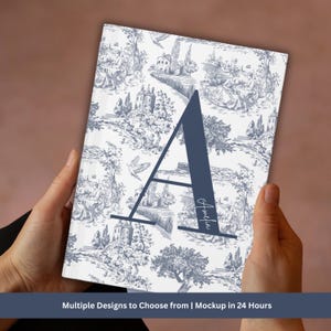 Personalized Diary Monogram Journal | Coquette and Blue Toile Aesthetic Notebook for Girls | Multiple Blush Pink and Chinoiserie Designs