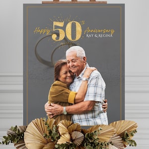 パーソナライズされた 50 周年記念フォトフレーム - カスタム金婚式ギフト - 名前と日付が入ったデジタル印刷可能なカード - 記念日の記念品
