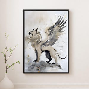 Griffin ArtWork Poster - Greek Gryphon Mythical Creature Wall Art - Japandi Wabi Sabi Style Art