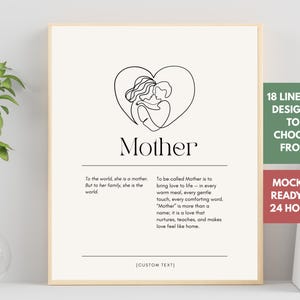 Moederdag citaat muurkunst | Aangepaste naam afdrukbaar voor mama, mama, mama | Moeder en kinderen-lijntekening, png en pdf