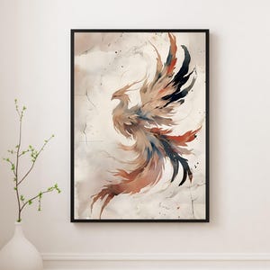 Phoenix ArtWork Poster - Phoenix Firebird Mythical Creature Wall Art - Japandi Wabi Sabi Style Art