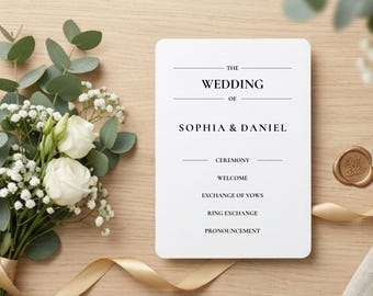 Tarjeta minimalista para programa de boda 5x7 (Descarga digital) – Papelería elegante para ceremonia