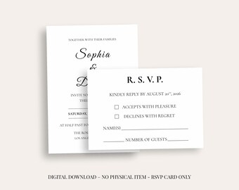 Tarjeta de respuesta de boda con guión romántico, elegante (descarga digital)