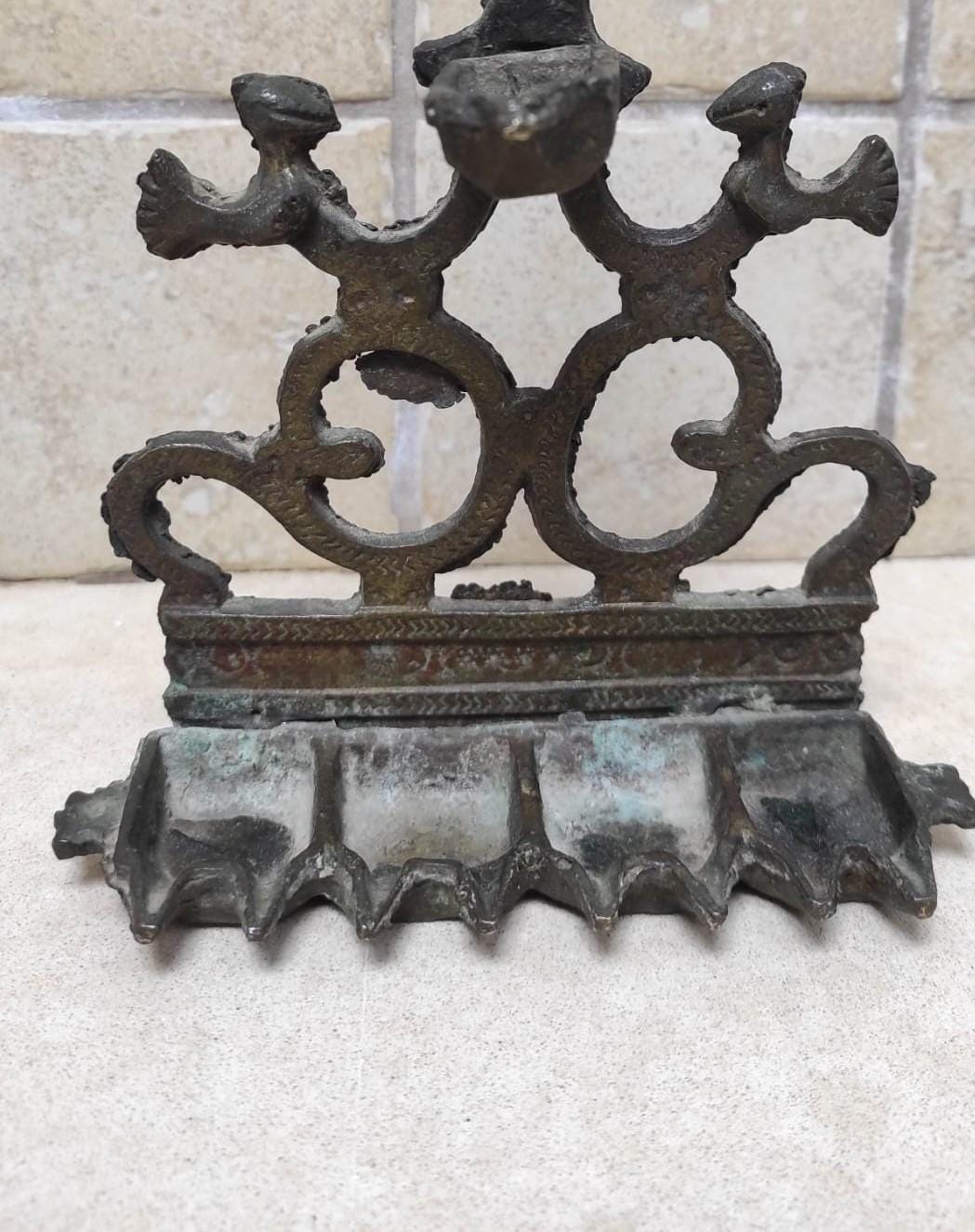 Antique Judaica Moroccan Iraqi Hanukkah Menorah Brass Bronze Hanging ...